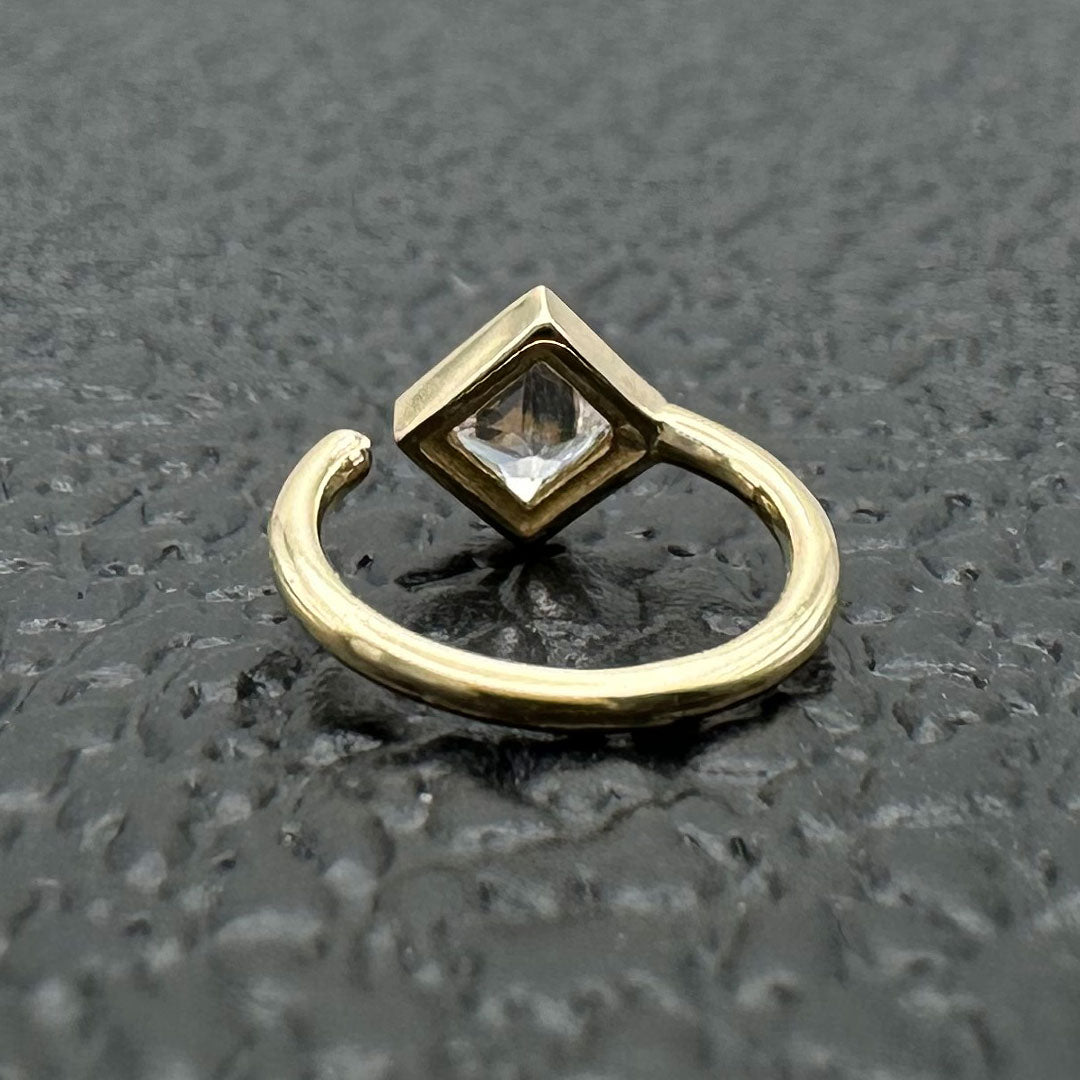 14k CZ Princess Cut Bezel Nose Hoop 18G